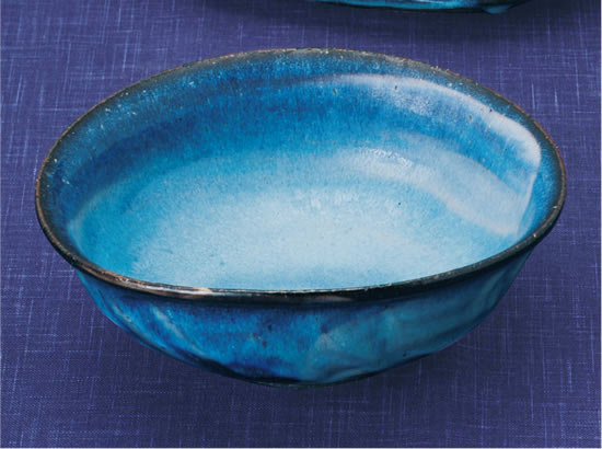 萩焼 藍流楕円鉢 清玩作
