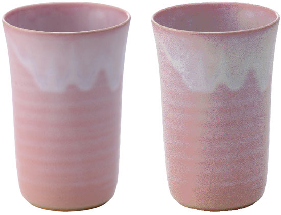 萩焼 ガラス釉ペアフリーカップ（モモイロ）2