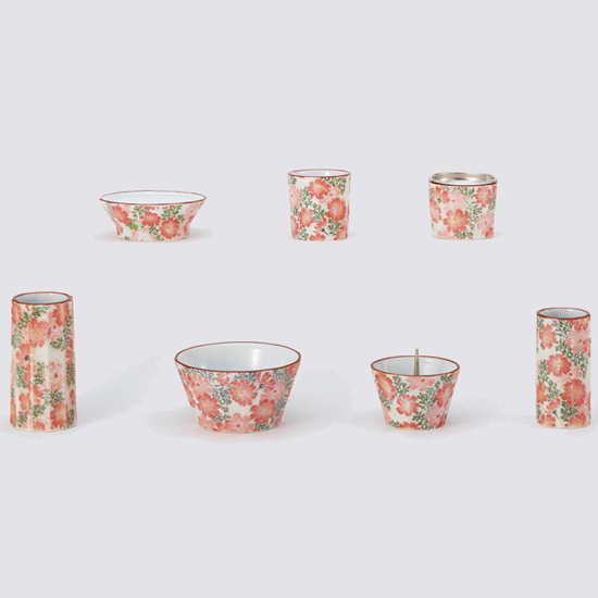 有田焼 みお (秋桜)5点セット+線香差・供物皿0