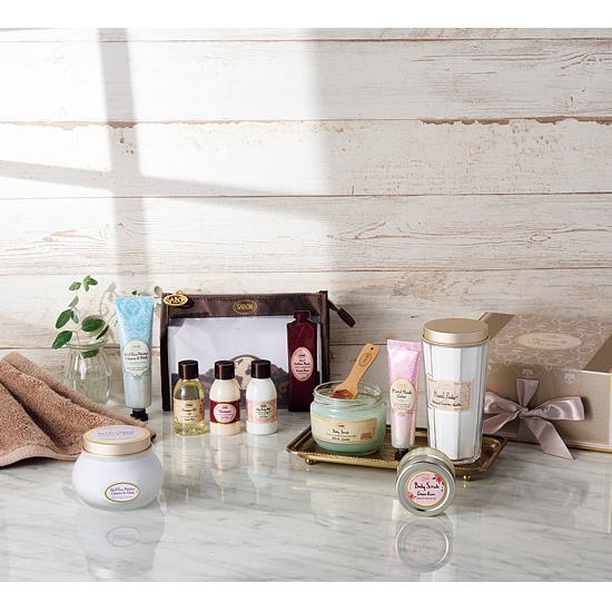 SABON シルキーボディミルク ＆ボディスクラブミニ＆オーガニックタオル（ﾛｰｽﾞ）2