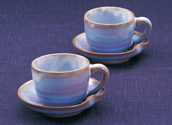 萩焼コーヒーカップ2 萩焼 椿秀窯 珈琲碗 2客ペア 共箱 未使用品 骨董