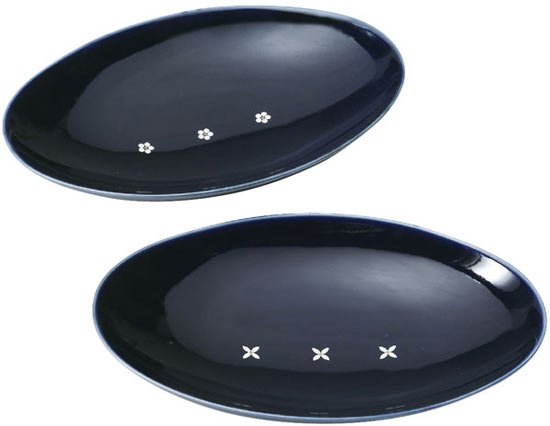 【訳あり自家用商品】たち吉 瑠璃小花 オーバルボウル4