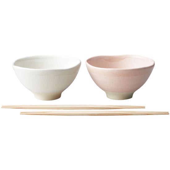 くすみ茶碗 ホワイト＆ピンクペアセット