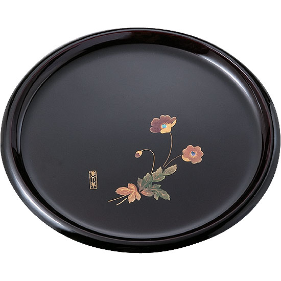 会津塗 溜 美人草 丸盆25232