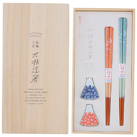 桐箱入 箸置き付夫婦箸富士見桜2