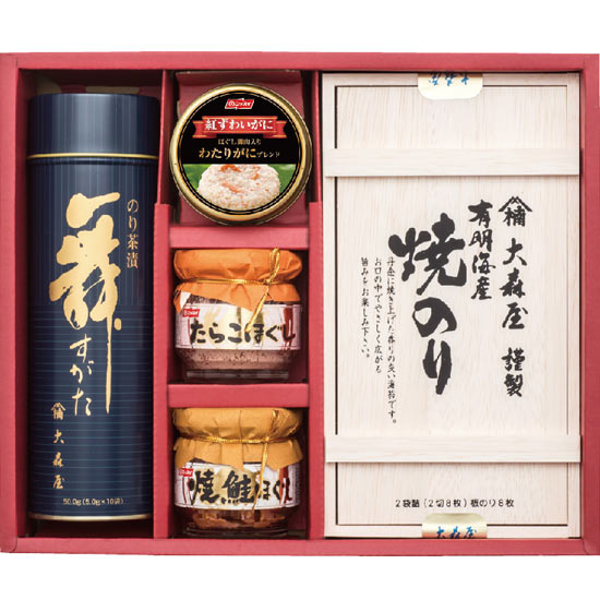 大森屋 海苔・お茶漬・カニ缶 ・ほぐし瓶詰合せ0
