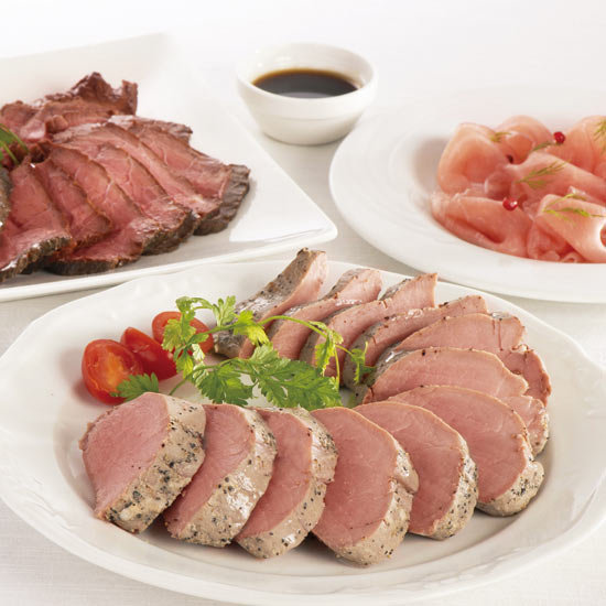 【母の日専用】米久 豚ひれ肉のローストポーク＆ローストビーフ＆生ハムセット2