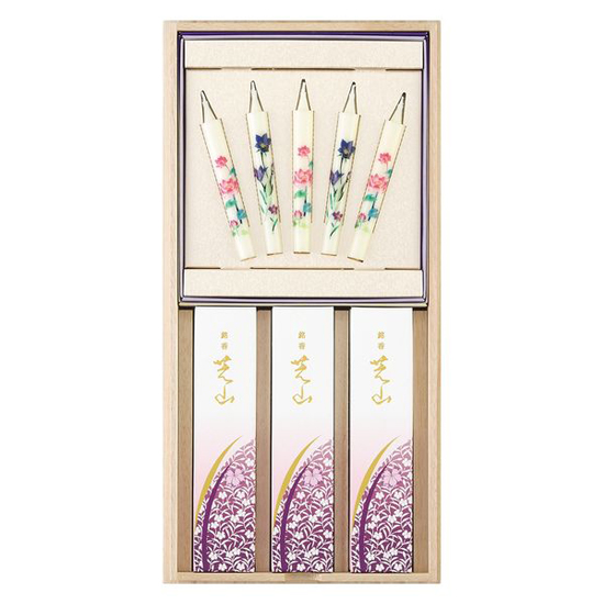 日本香堂 銘香芝山 桐箱絵ろうそくセット4