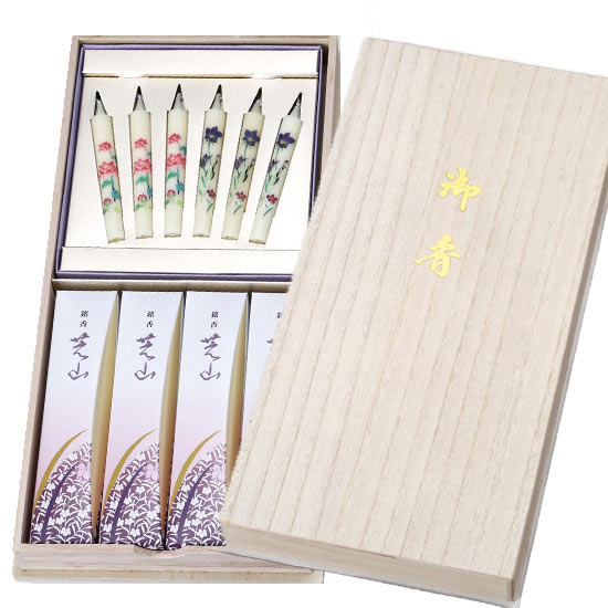 日本香堂 銘香芝山桐箱絵ろうそくセット2