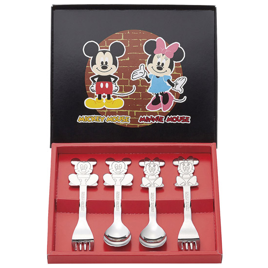 ミッキー&ミニースプーン&フォーク4ピースセット1
