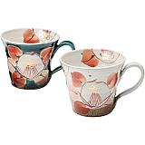 虚空蔵窯 釉彩椿＆赤絵椿ペアマグカップ